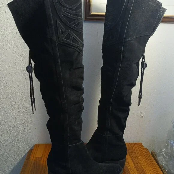 Matisse - Bolo - Suede - Over the Knee Boots - Black - Picture 4 of 10